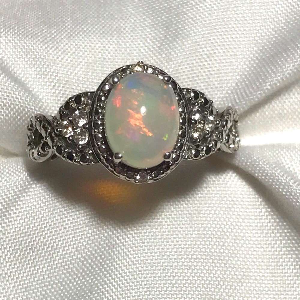 Ethiopian Opal w/ Zircon Ring Sz 7